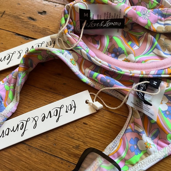 NWT For Love & Lemons Vibrant Neon Floral Underwire Bikini Cheeky Set Size M - Picture 6 of 7